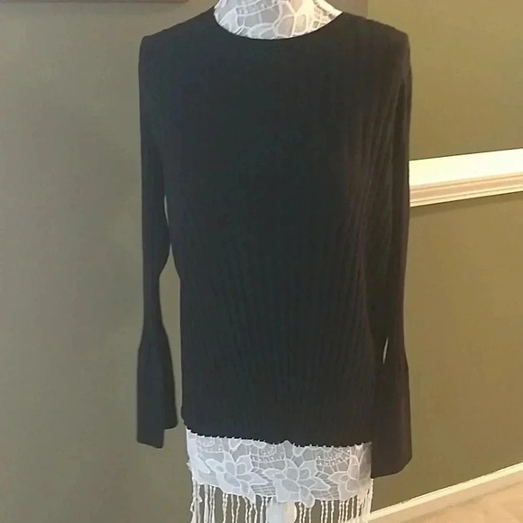 BLACK SWEATER WITH FITTED SLEEVES - Picture 1 of 7